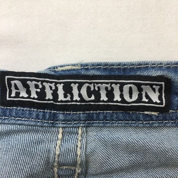 AFFLICTION Jenna Jeans Women 32x32 (30 tag) Gothic Studs Stretch Denim Crystal - Picture 12 of 16